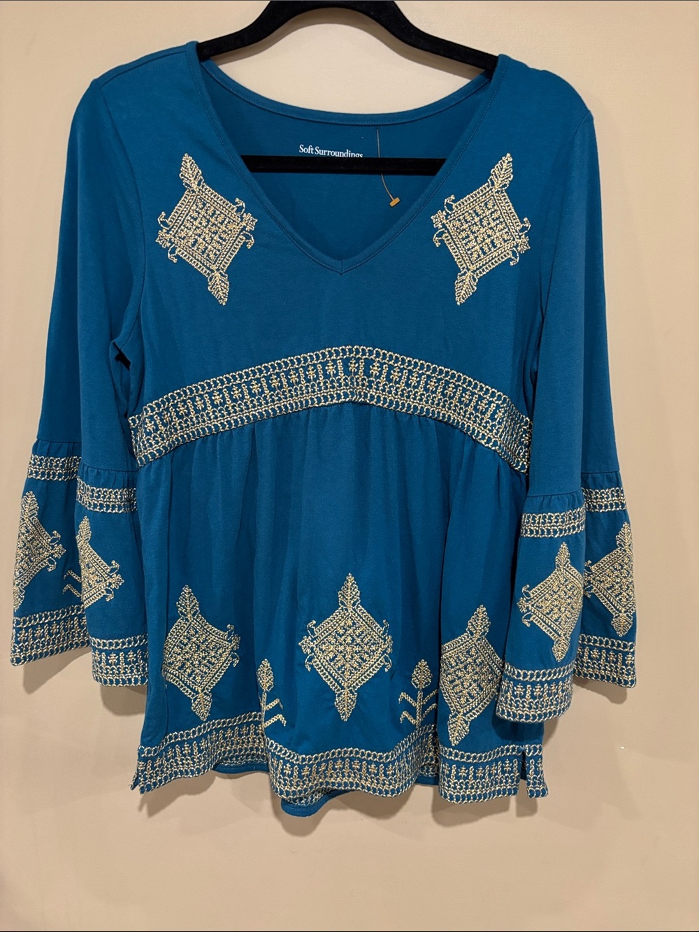 Soft surroundings teal boho too with gold embroidery - Picture 2 of 5